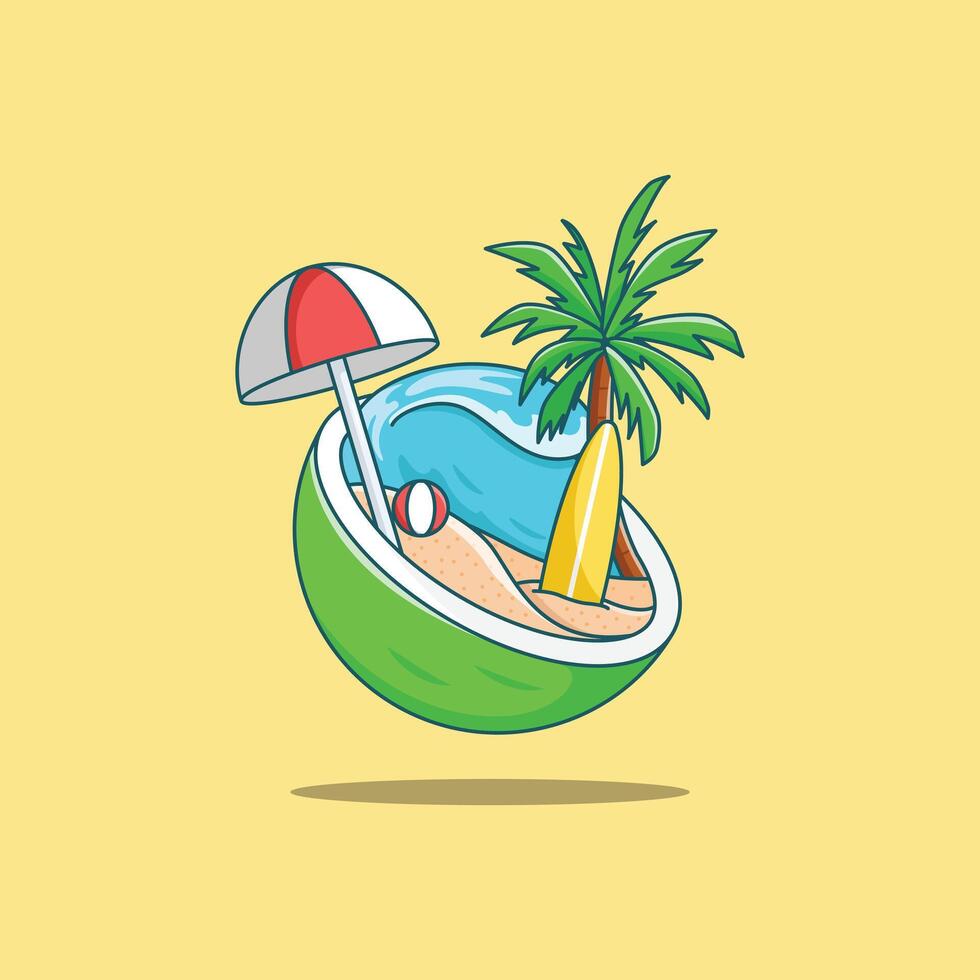Summer Vibes in Coconut Cartoon Illustration vector