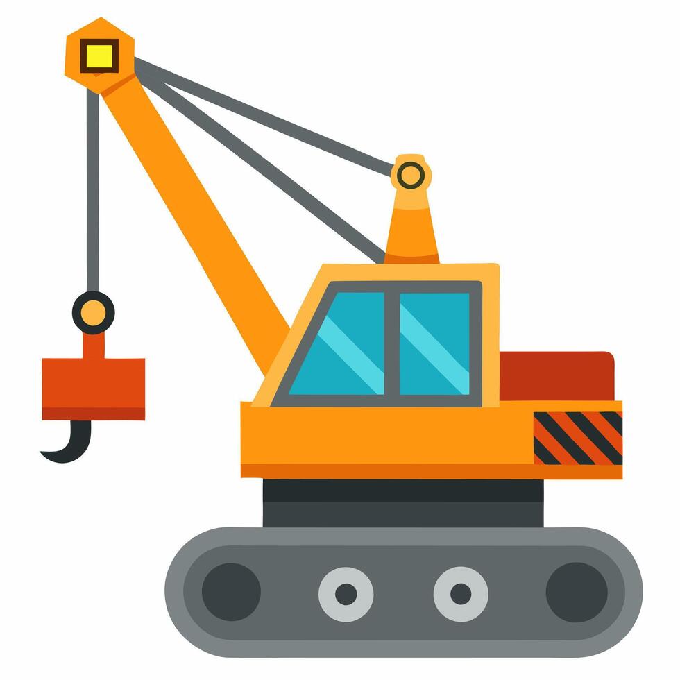 Yellow Crane vehicle hook heavy construction service vehicle.Machinery, building work concept. Suitable for children's books, sticker,t shirt design, mascot, logo.Children's picture vector