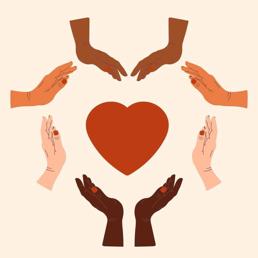 Hands shaping heart form. Love, charity, social support, help, community, unity, society solidarity vector