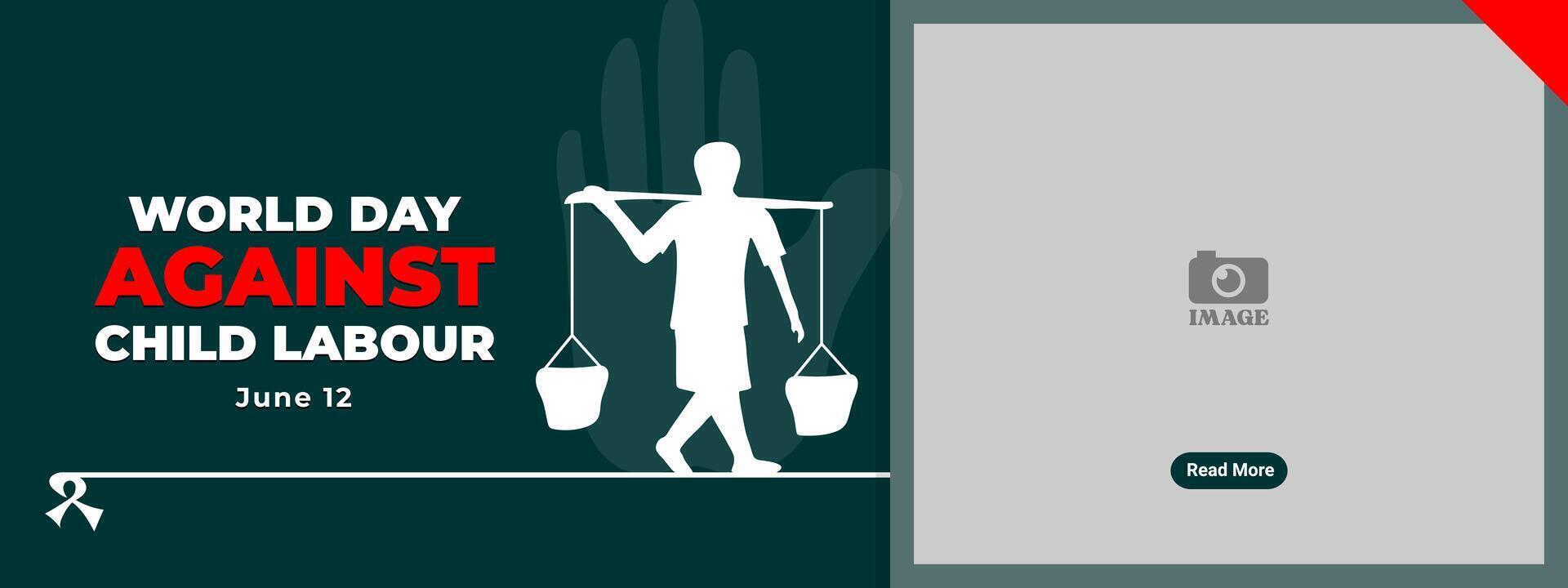 World Day Against Child Labour. Green banner template design with small children's silhouette vector