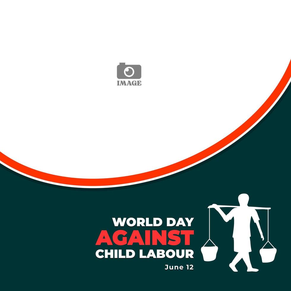 World Day Against Child Labour. Social media design with small children's silhouettes selling around vector