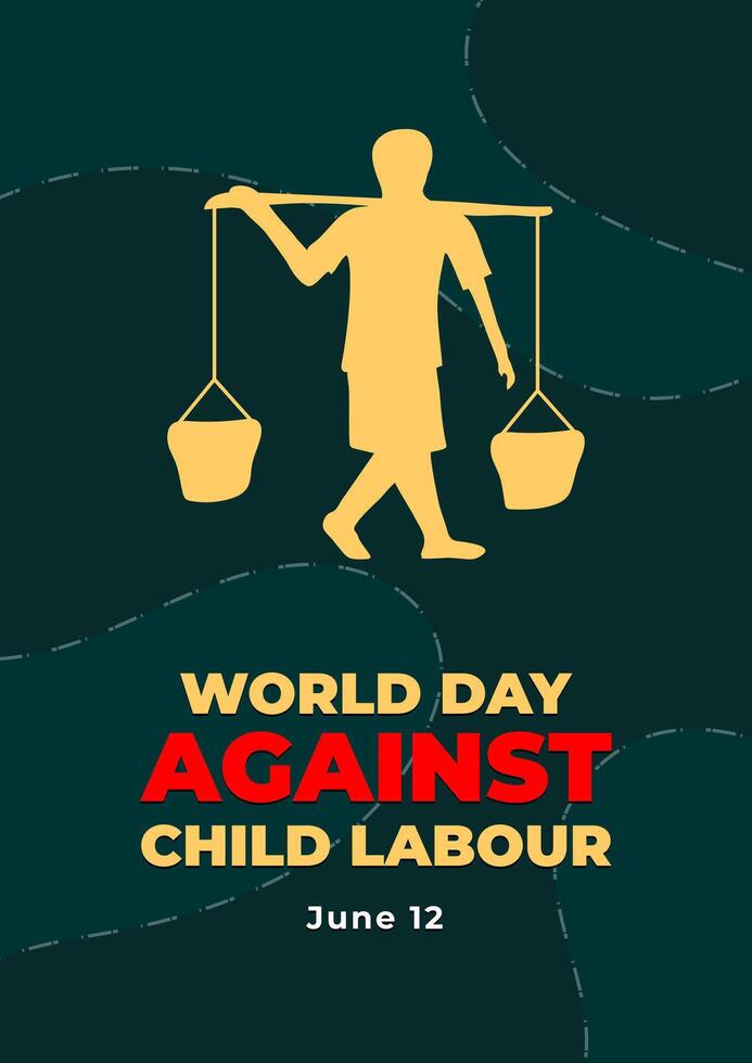 World Day Against Child Labour. Poster design of children's silhouette working, stop exploitation of children. vector