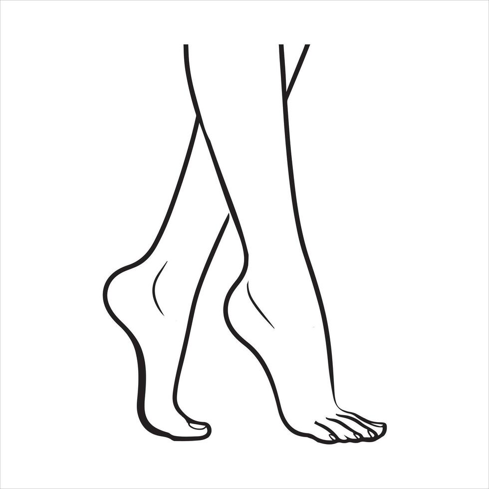 thin line female foot black silhouette on white background vector
