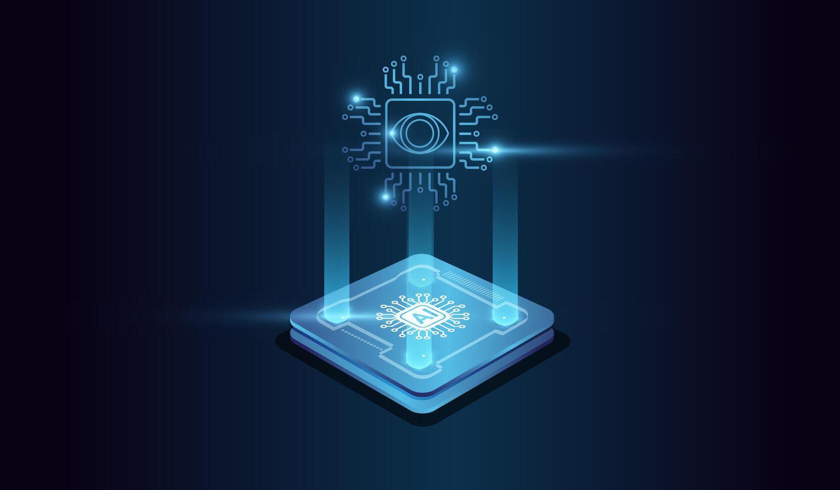 Computer microchip, and Binary code in digital brain form compose. and Artifical intelligence technology concept on Brightly glowing AI chip with light circuit board on technology . vector