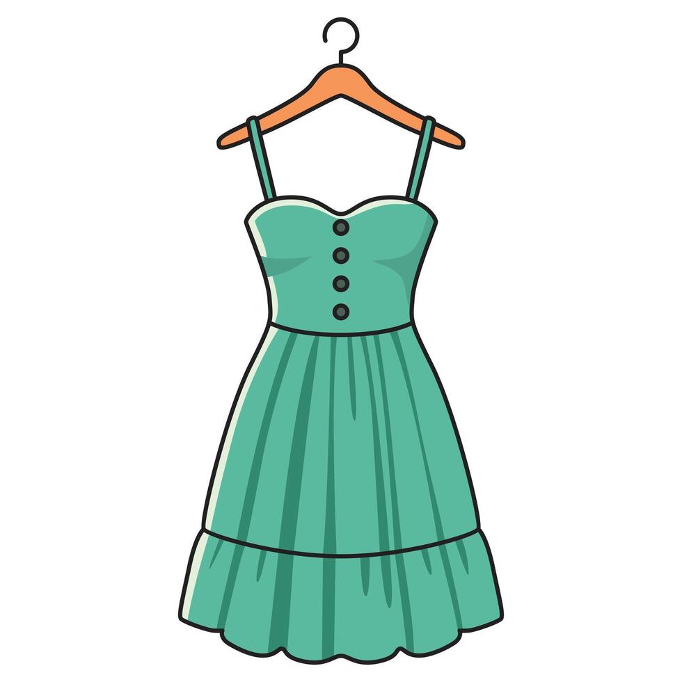 A stylish drawing of a blue dress elegantly displayed on a hanger. vector