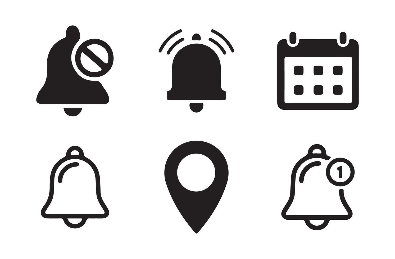 Clander, Location, Notification icon symbol set vector