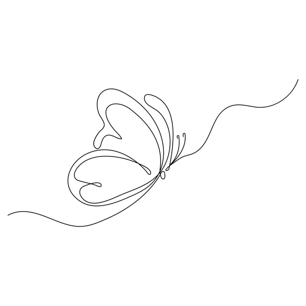 Butterfly continuous one line drawing with black and white background vector