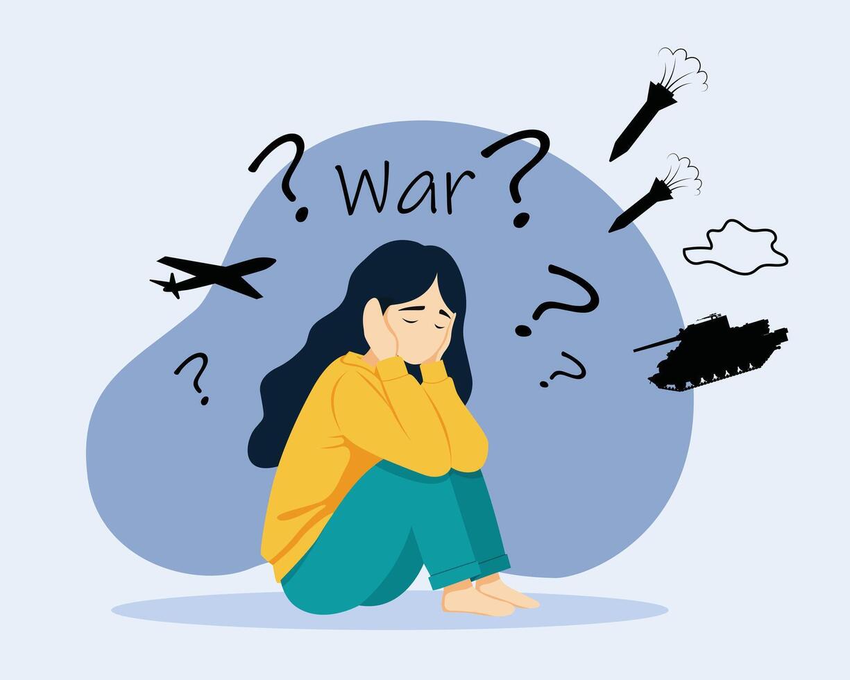 The threat of war. Psychological stress from the information war, Depression and harm to mental health. War fear concept. vector