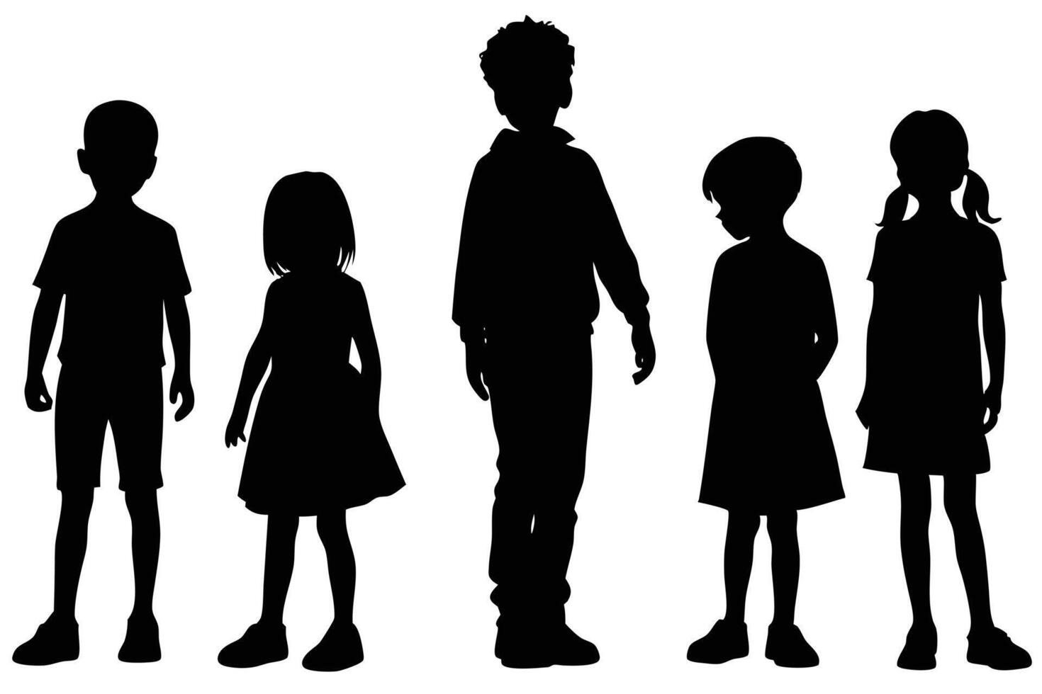 Standing Children Silhouette for Black and White Art Styles vector