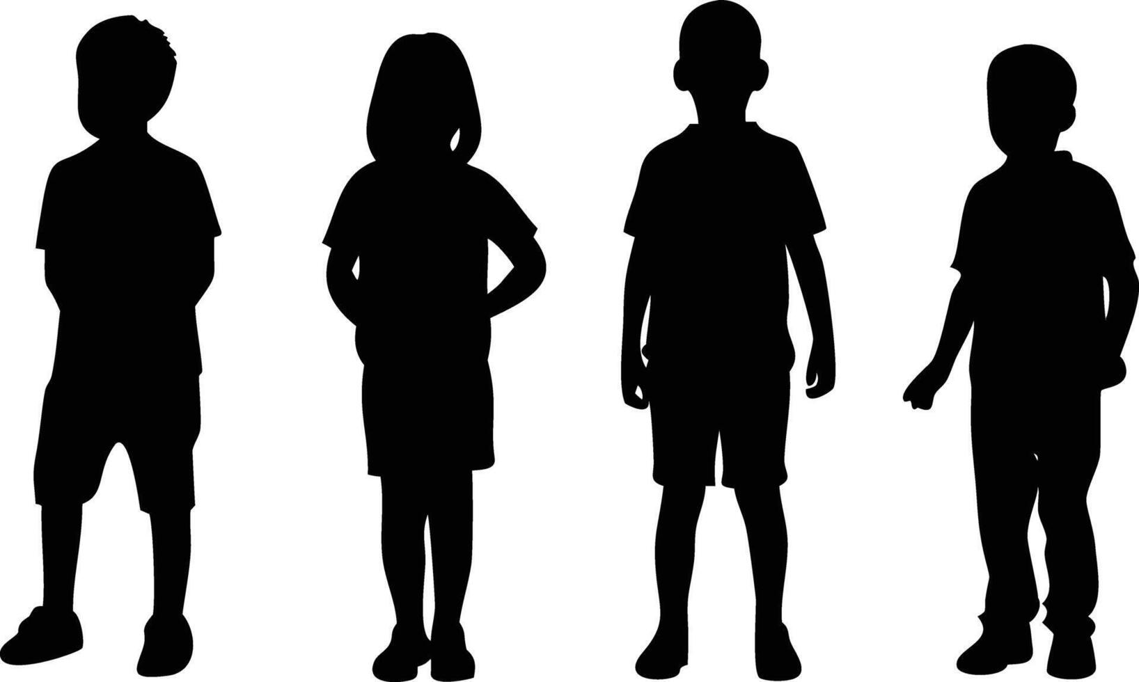 Standing Children Silhouette for Childhood and Family Themes vector