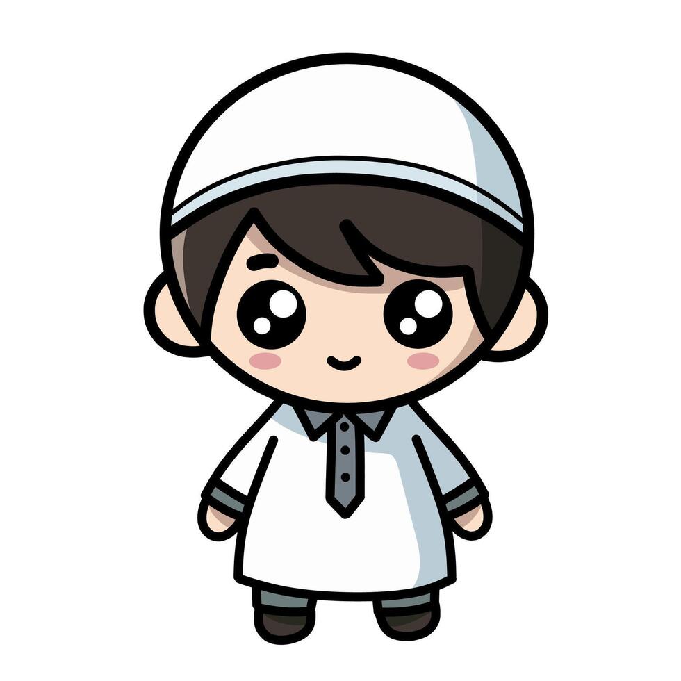 Cute Cartoon Boy in Islamic Traditional Outfit Clip Art Illustration vector