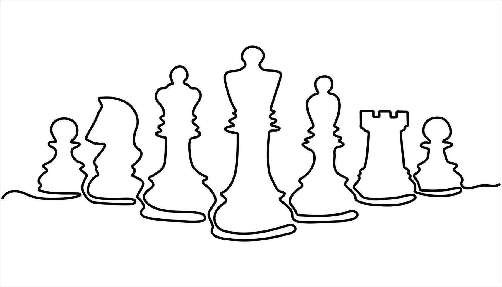 Continuous one line drawing of chess pieces. Strategic planning, business development strategy, tactics in entrepreneurship.pawn, knight, king, queen, rook, bishop. simple chess pieces line art vector
