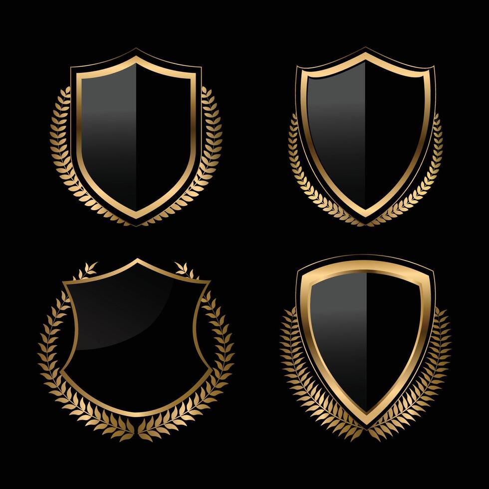 Gold laurel wreath. Roman trophy badge, golden branch emblem vector