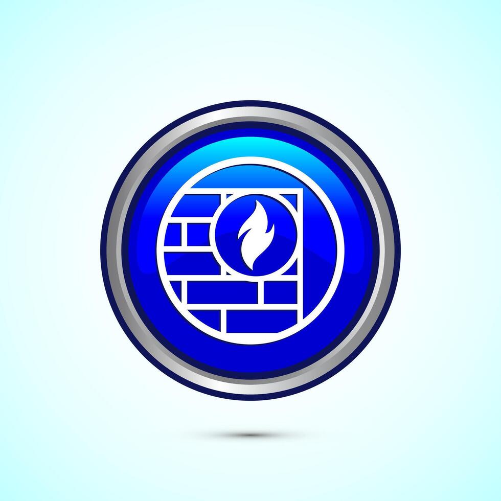 Firewall icon design illustration. Brick wall and fire icon, Internet security sign, Blue color round button design vector