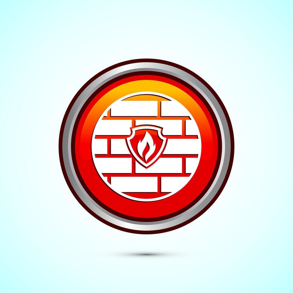 Firewall icon design illustration. Brick wall and fire icon, Internet security sign, Orange color round button design vector