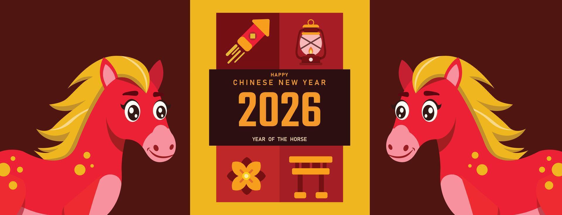 2026 Chinese New Year. illustration with combining the Horse with numbers, asian symbols, Year of the Horse. Template of cover, card, poster, website, calendar, ads. vector