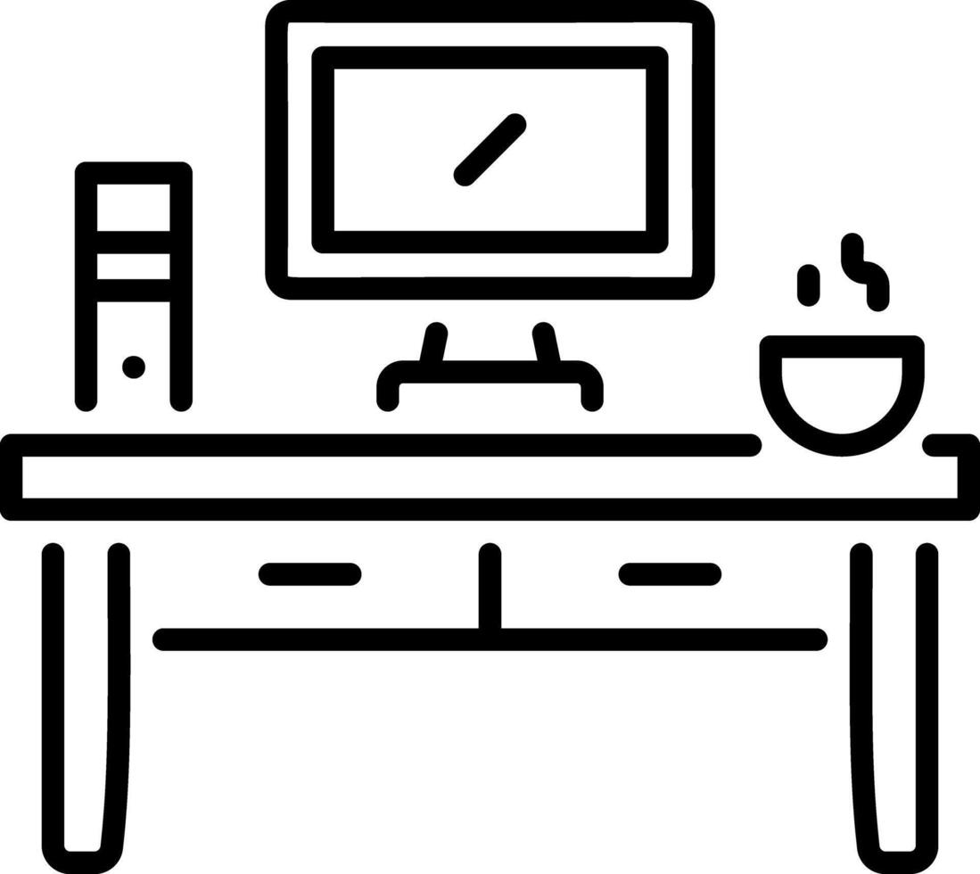 Computer desk icon in linear style vector