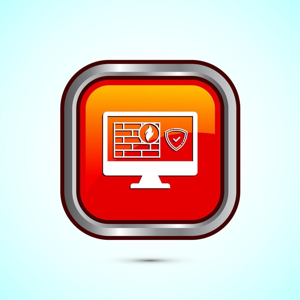 Firewall icon design illustration. Brick wall and fire icon, Internet security sign, Orange color square button design vector