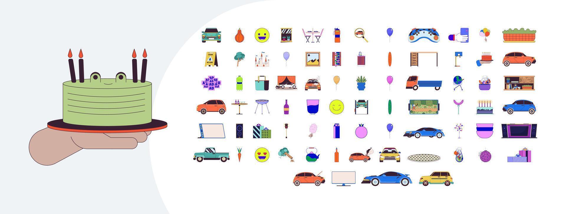 Lifestyle cartoon flat illustrations mega bundle. Various purposes and situations demonstrating items 2D images isolated on white. Routine life performing objects collection drawings colorful vector