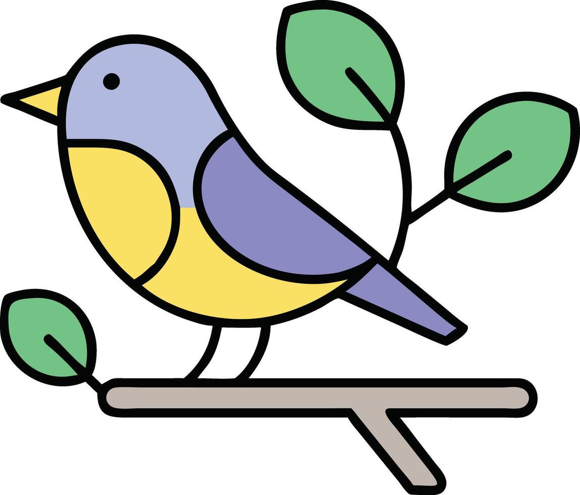 Cute Bird Perched on Branch with Green Leaves Springtime Nature vector