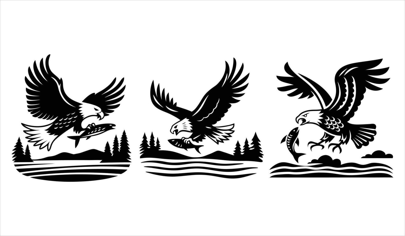 eagle hunting fish vector