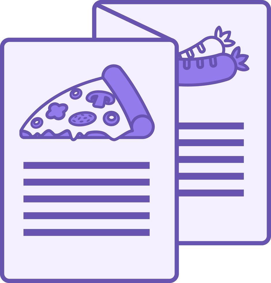 Colored Menu Icon. List of Different Dishes and Drinks in Cafe. Pizza and Sausages. Restaurant Concept vector