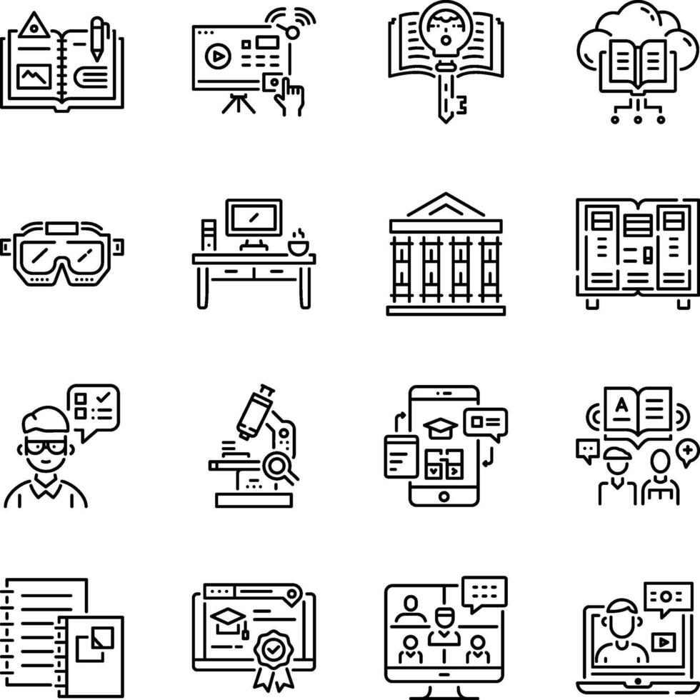 Collection of Linear Style Online Education Icons vector