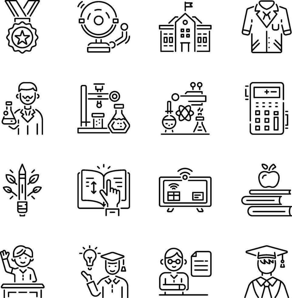 Collection of Linear Style School Study Icons vector