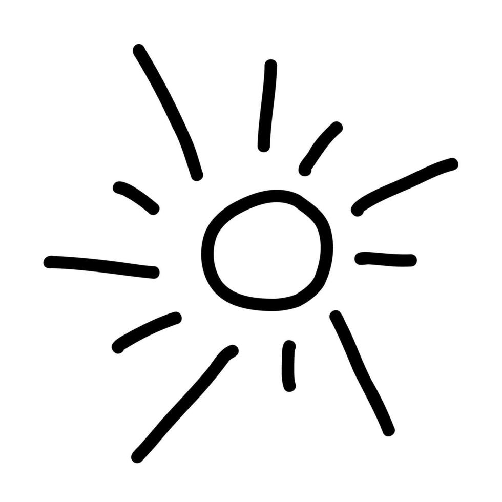 Hand drawn simple sun with arrow rays in doodle style. Cute simple sun, perfect for brightening kids artwork. Ideal simple sun design for playful doodle decorations, cheerful themes in scrapbooking vector