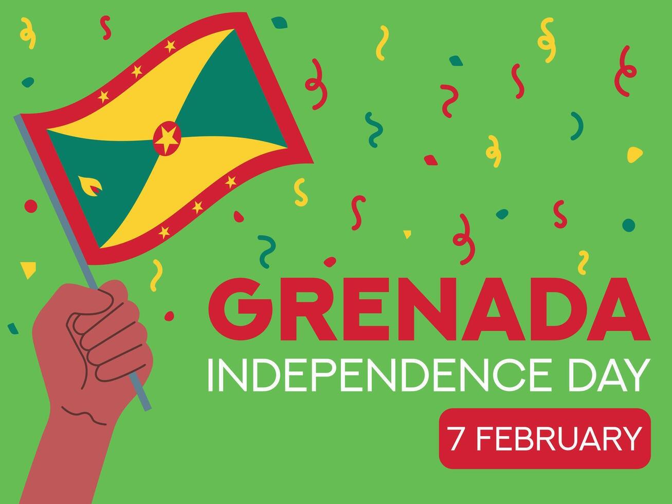 grenada independence day 7 february, grenada flag in hand. Greeting card, poster, banner template vector