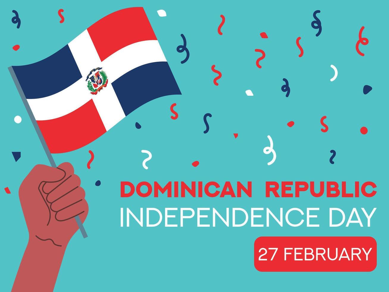dominican republic independence day 27 february, dominican republic flag in hand. Greeting card, poster, banner template vector