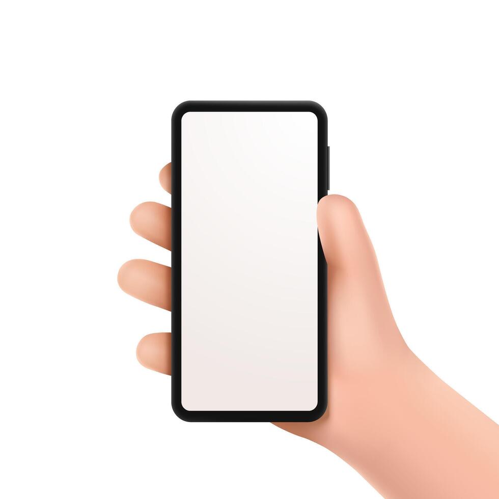 3d hand holding smartphone with blank screen vector
