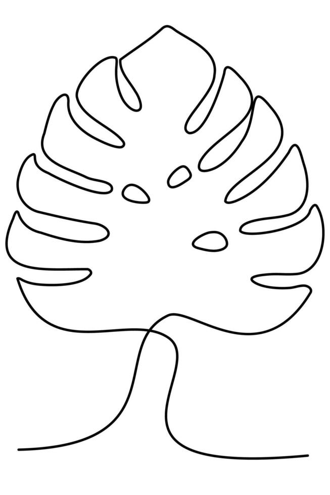 Tropical line art monstera leaf, handdrawn contour collection, exotic doodle t-shirts plants, vacation merchandise card design, summer outline tote bags prints, travel notebooks illustration vector
