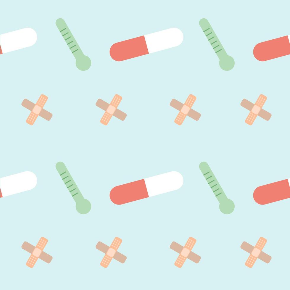 A pattern of pills and crosses on a blue background vector