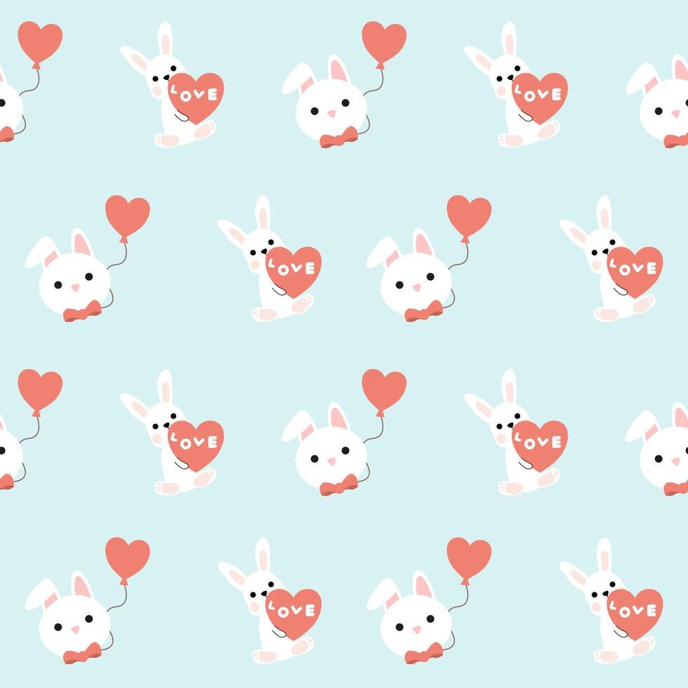 A pattern with cute rabbits and hearts vector