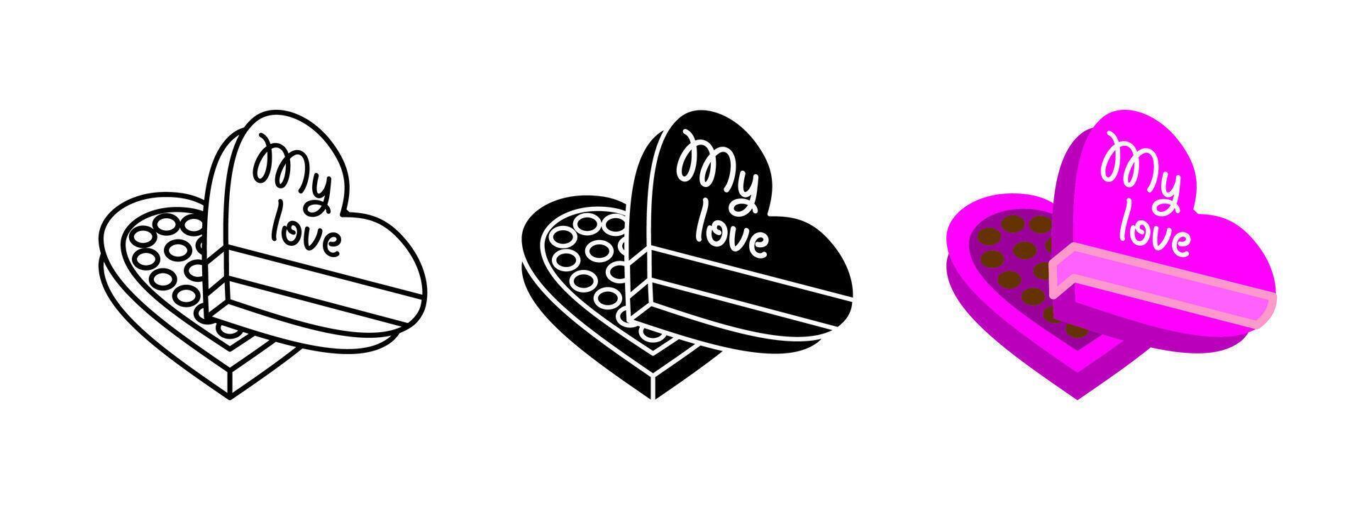 Heart-shaped chocolate box icon. Romantic Valentine gift illustration. Sweet candy treat symbol. Special present sign for love and celebration pictogram. Sweet surprise chocolate candy box icon vector