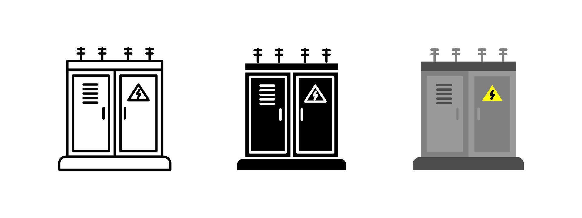 Electric cabinet icon. Power control panel illustration. Energy distribution symbol. Industrial voltage safety sign. Transformer circuit network concept. vector