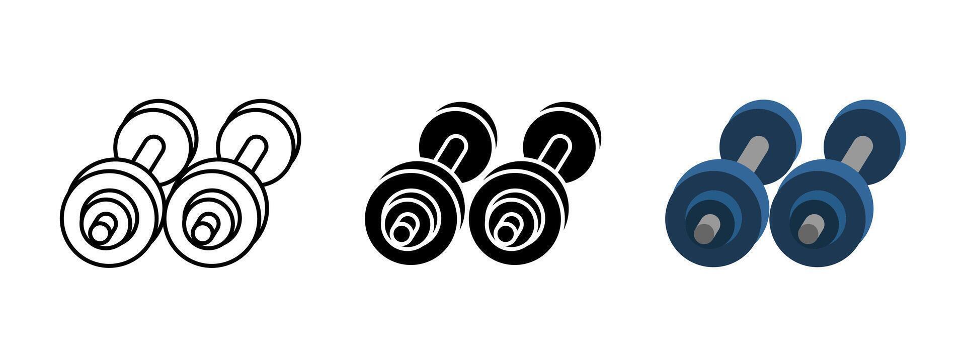 Dumbbells icon. Fitness training illustration. Strength workout symbol. Bodybuilding and exercise sign. Gym equipment pictogram. Power lifting dumbbell concept. vector