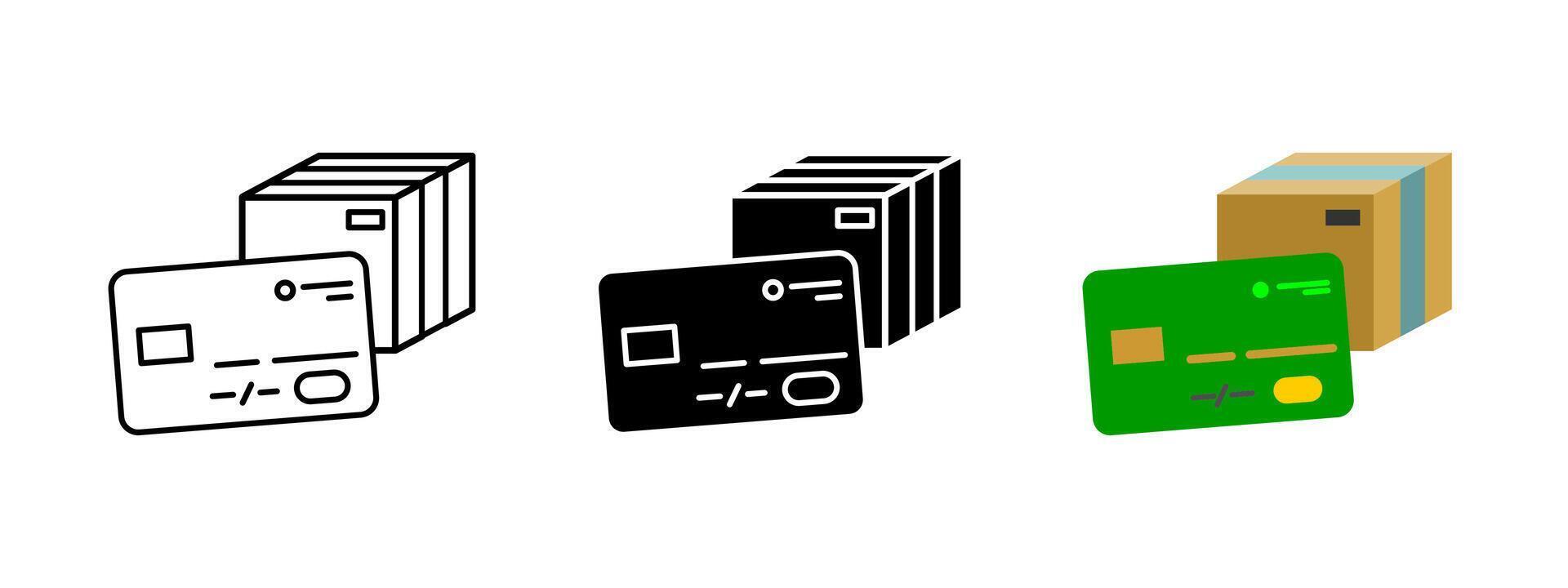 Online delivery payment icon. Credit card and package illustration. E-commerce symbol. Delivery transaction pictogram. Shopping and shipping concept. Package transportation graphic. vector