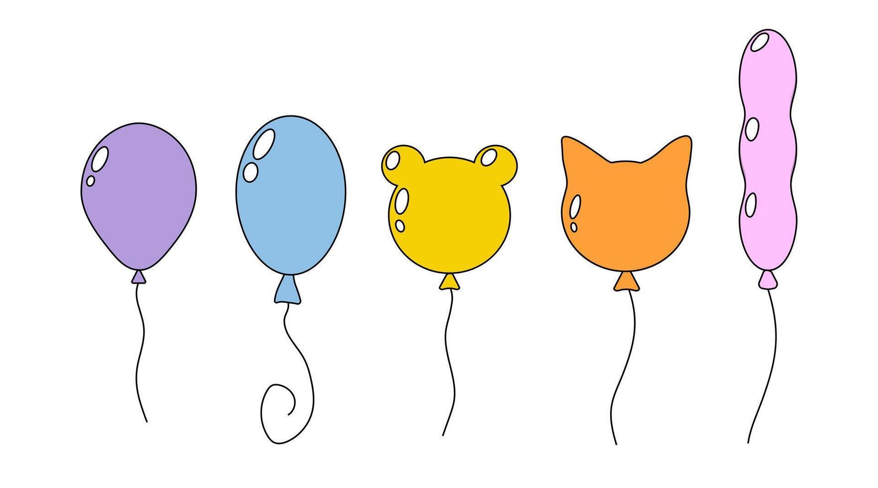 Colorful cartoon balloons shaped like animals and objects for a festive celebration vector