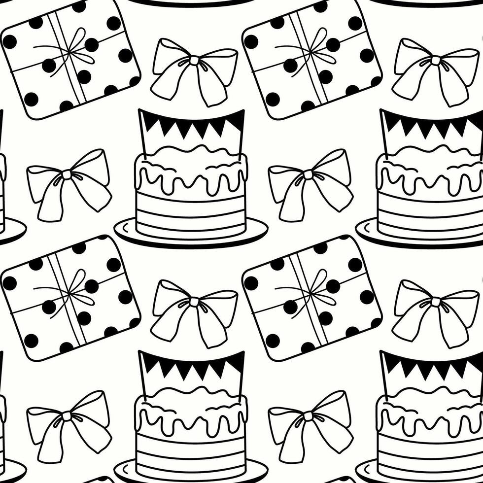 Patterns of cakes and gifts create a festive atmosphere in a cheerful design vector