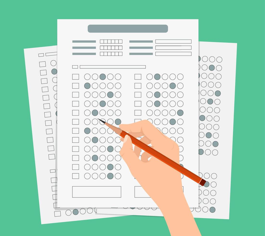 Cartoon Color Exams Quiz Test Concept. vector