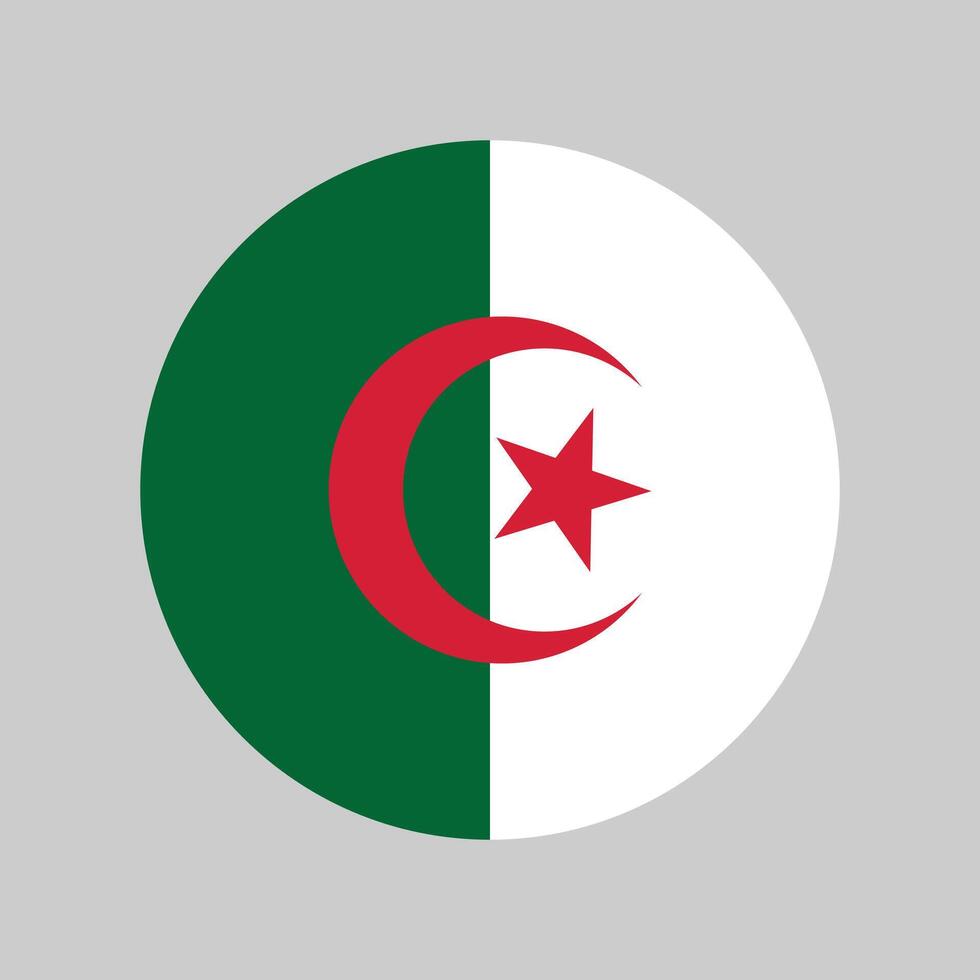 the official flag of Algeria. Algeria flag button. Algeria flag circle on gray background. State symbol of the Algerian Democratic People's Republic. vector