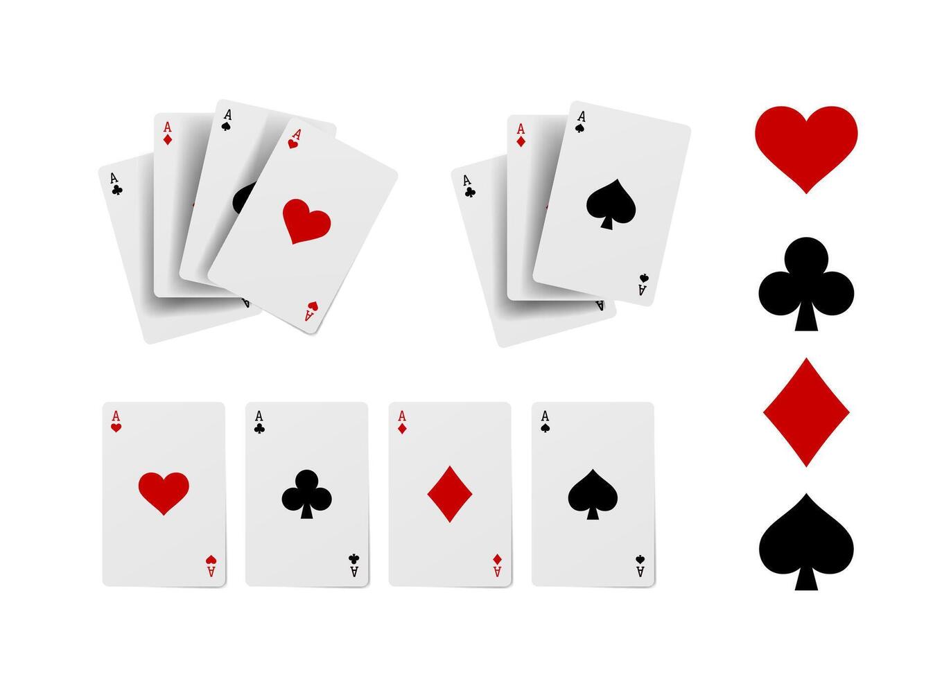 Flying playing cards for poker and gambling, three aces isolated on white, clipping path vector
