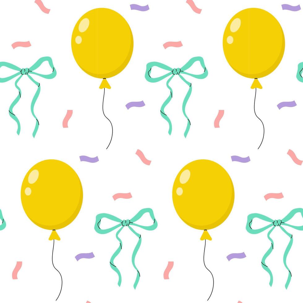 Colorful yellow balloons and bows create a festive pattern for celebrations and parties vector