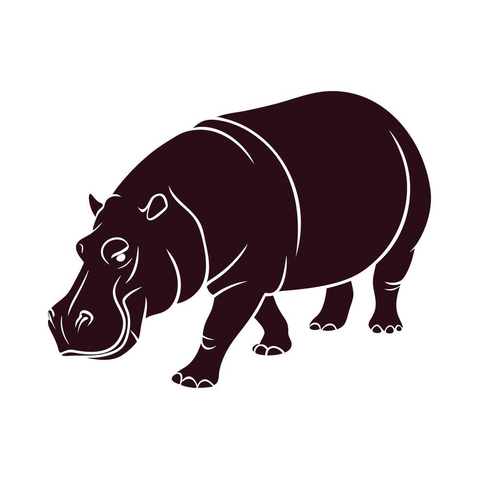 Hippopotamus hippo Side View silhouettes Flat Black Icon Set, African Zoo Animal Clip Art. vector