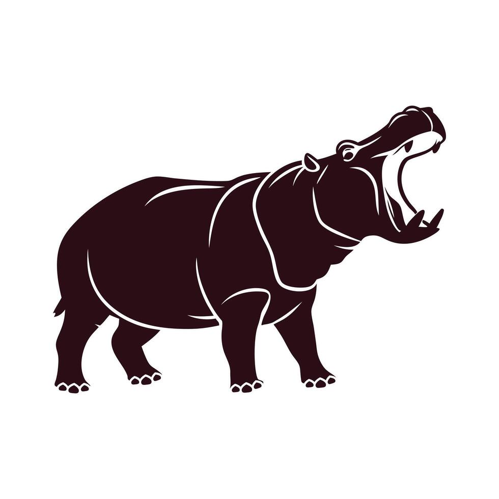 Hippopotamus hippo Open Mouth Side View silhouettes Flat Black Icon Set, African Zoo Animal Clip Art. vector