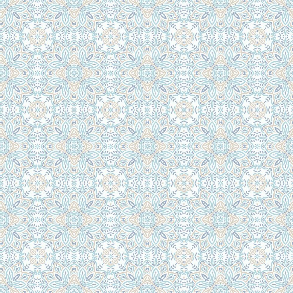 seamless pattern with delicate damask motifs. Endless background with intricate elements in soft, light blue hue against white background. Elegant lace backdrop for textile, wallpaper, wrapping vector