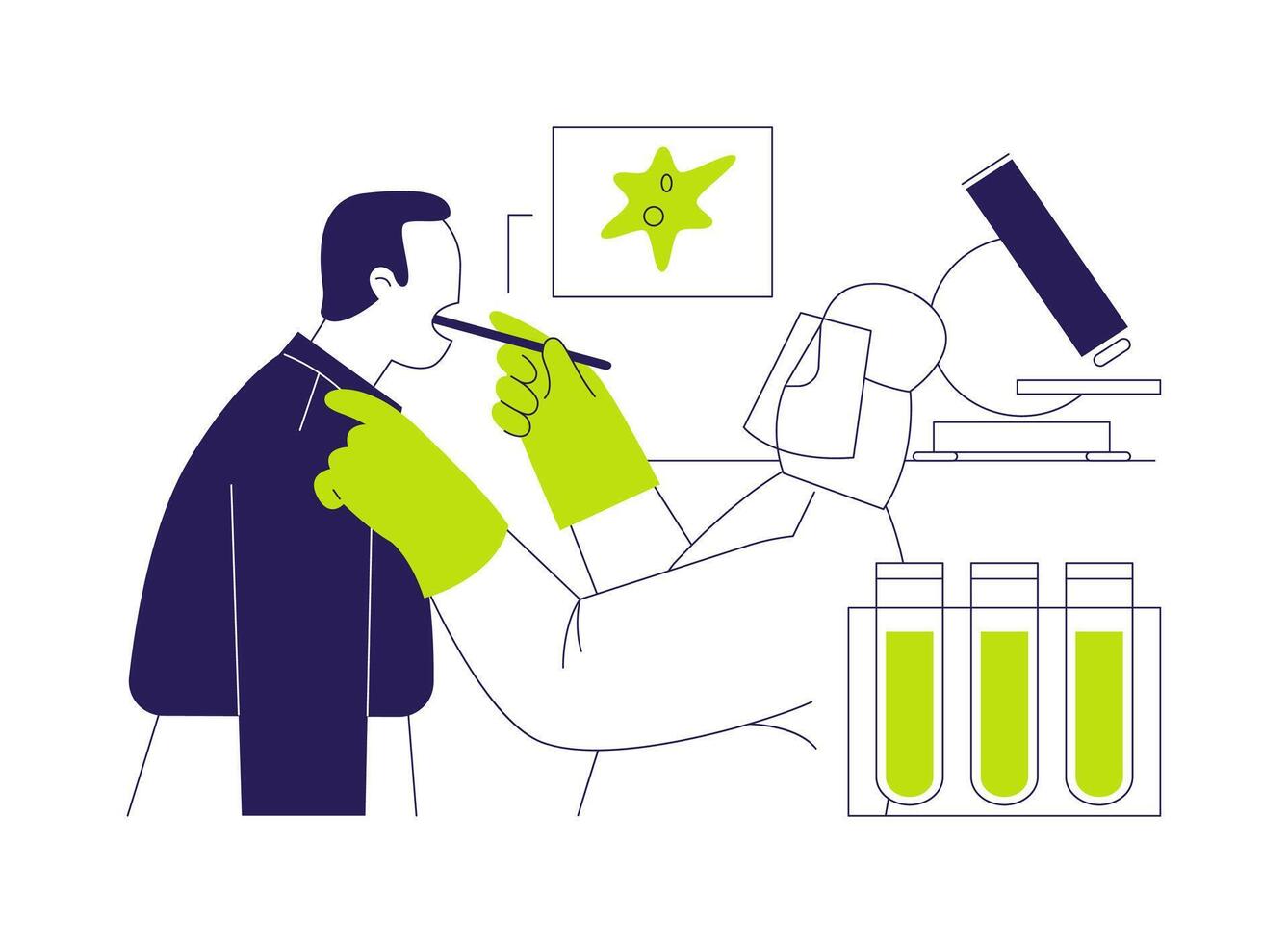 Taking virus samples abstract concept illustration. vector