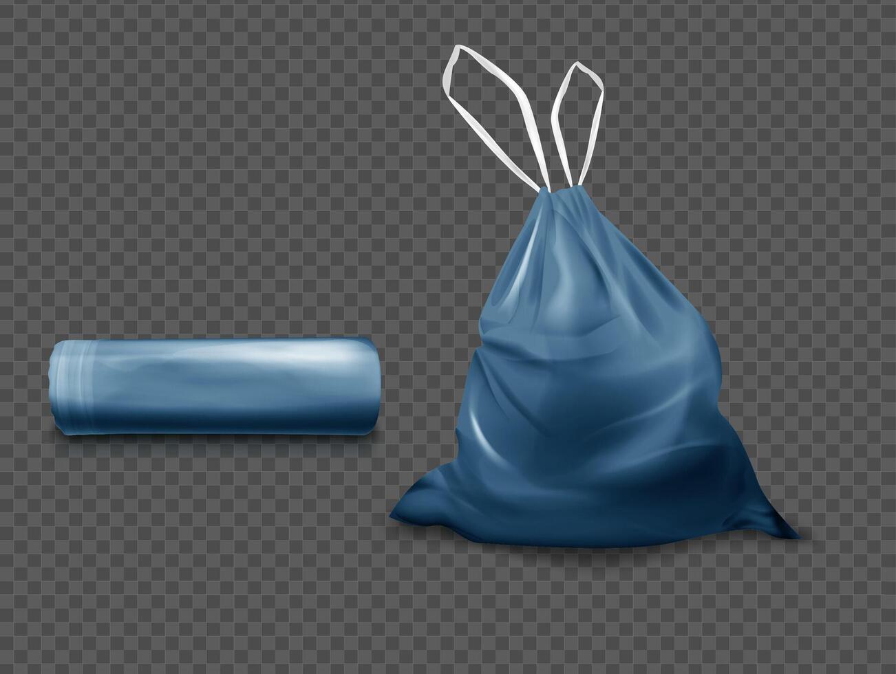 Realistic Detailed 3d Blue Plastic Bag Set. vector